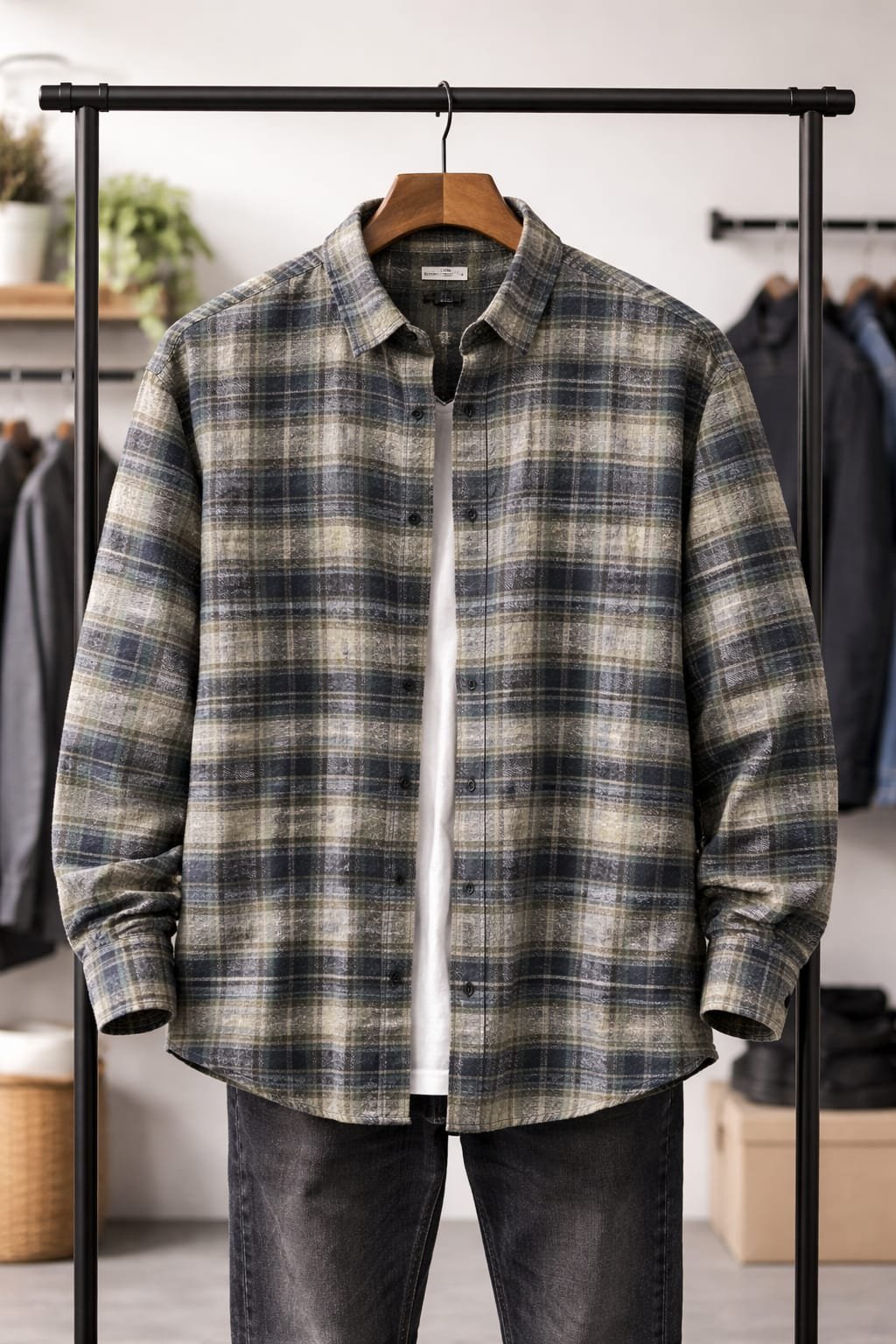 Gabardine plaid shirt