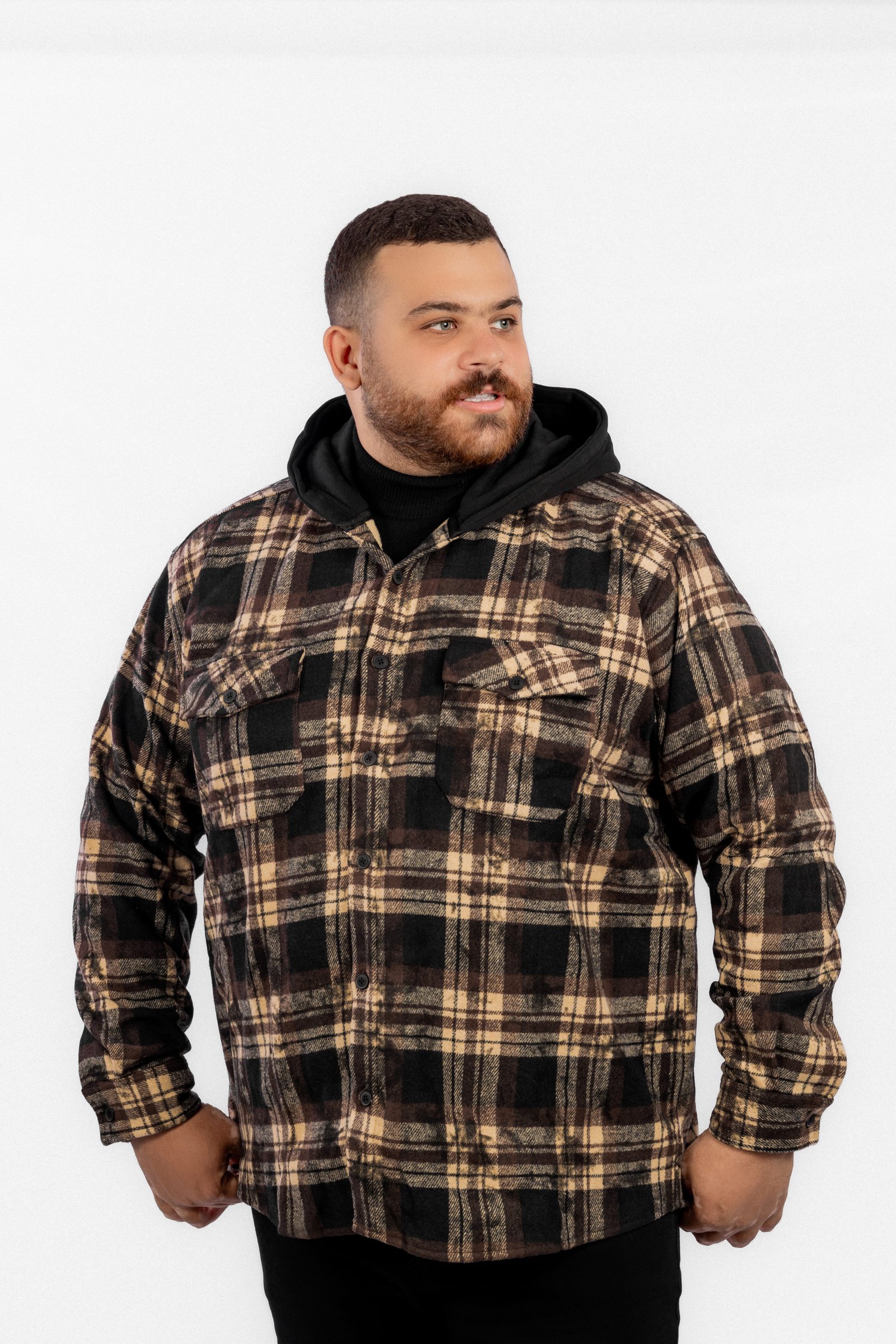 Checkered wool shirt with hood