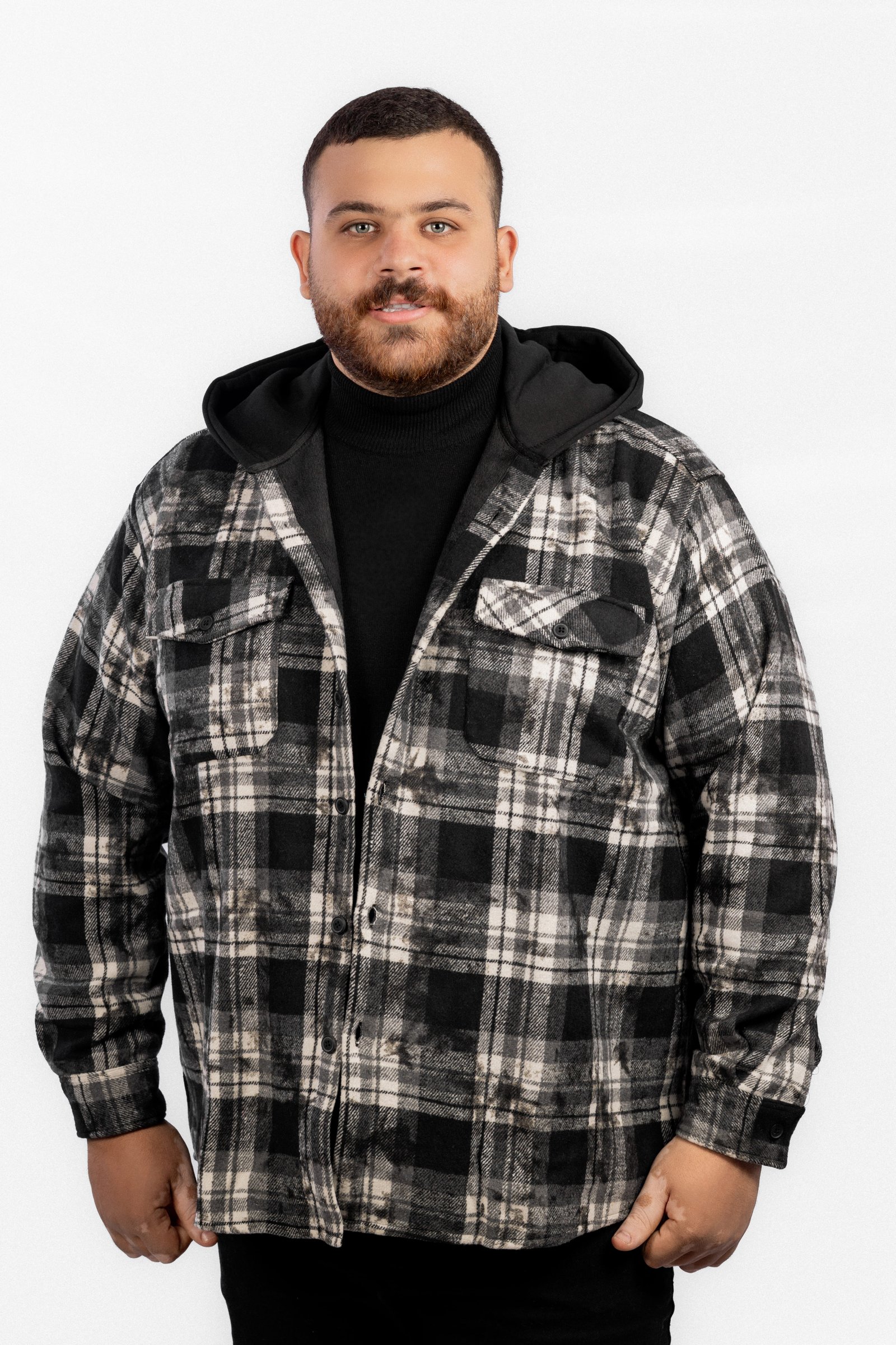 Checkered wool shirt with hood