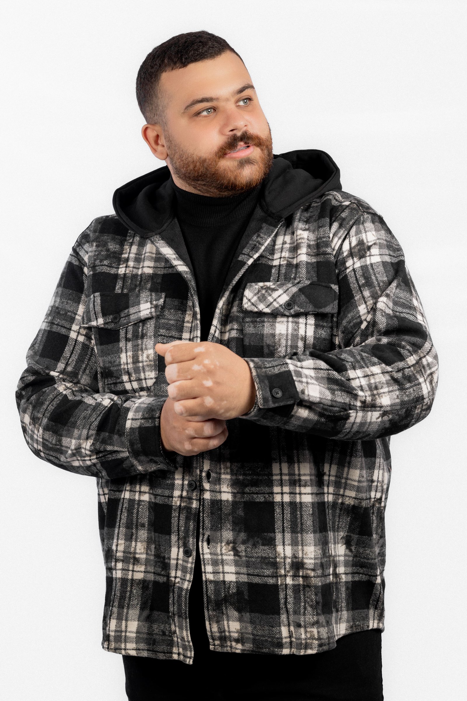 Checkered wool shirt with hood