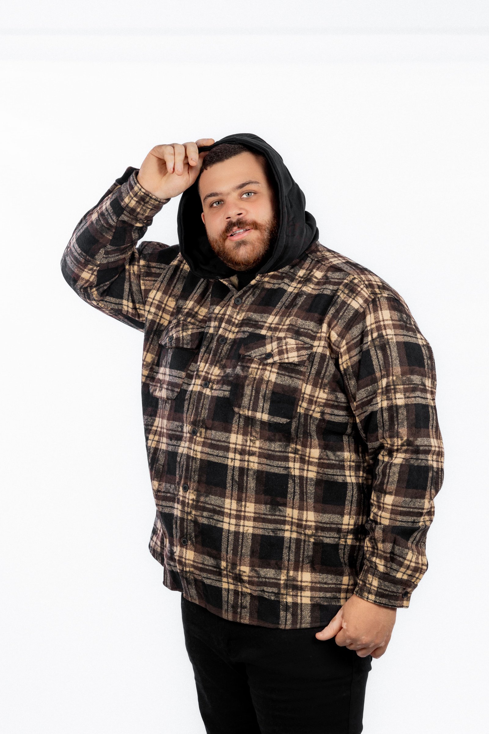 Checkered wool shirt with hood