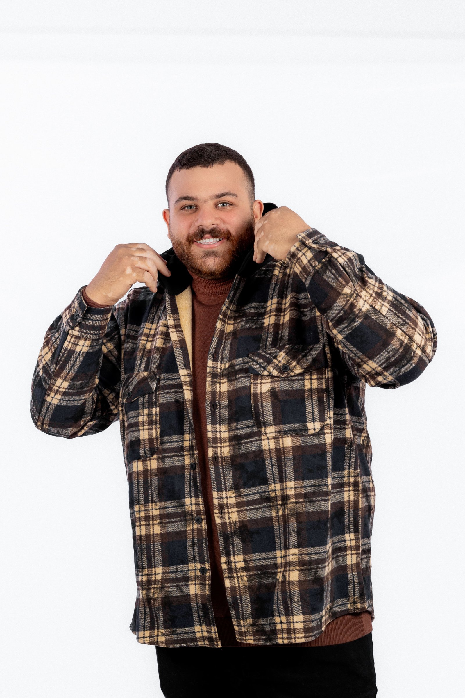 Checkered wool shirt with hood