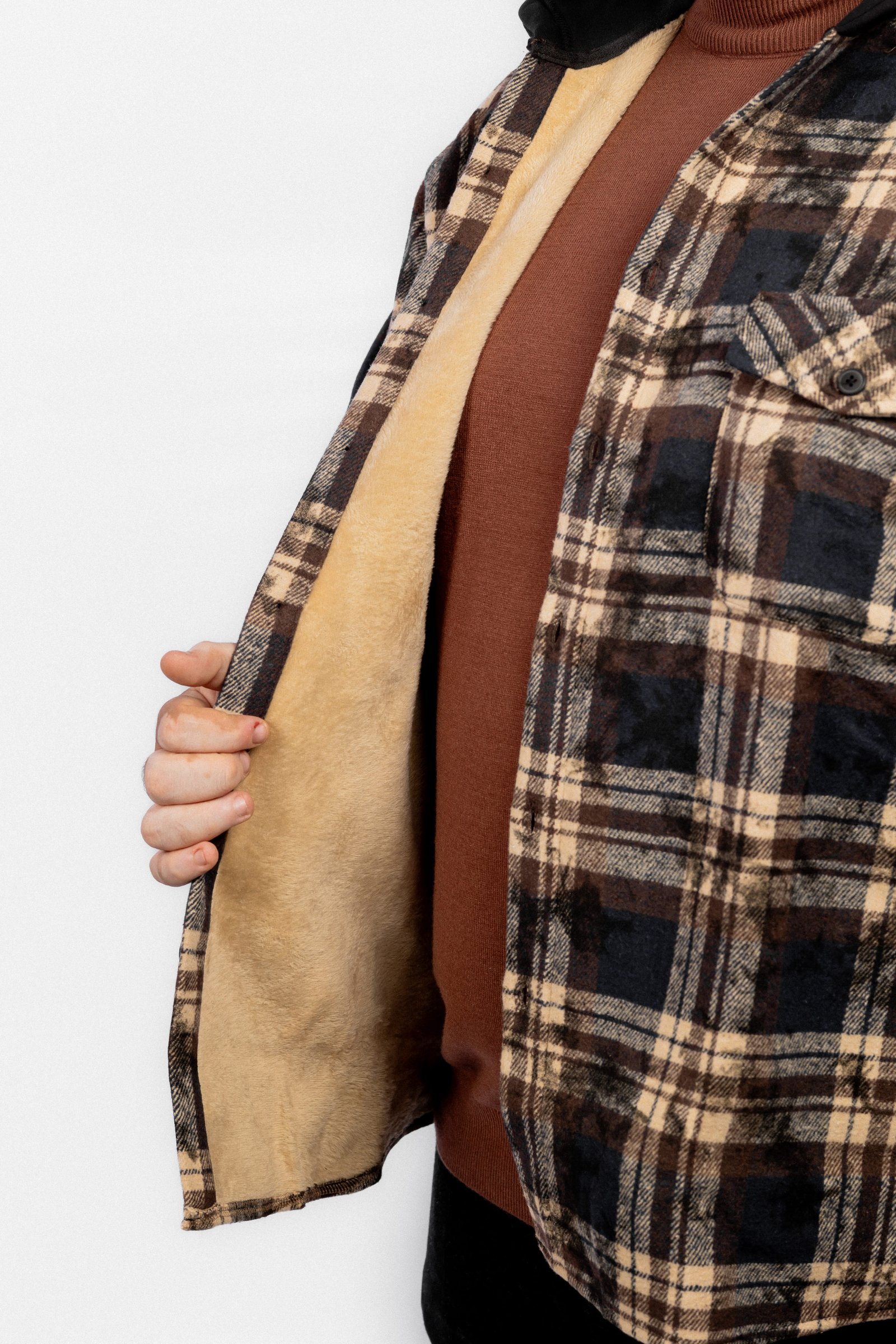 Checkered wool shirt with hood